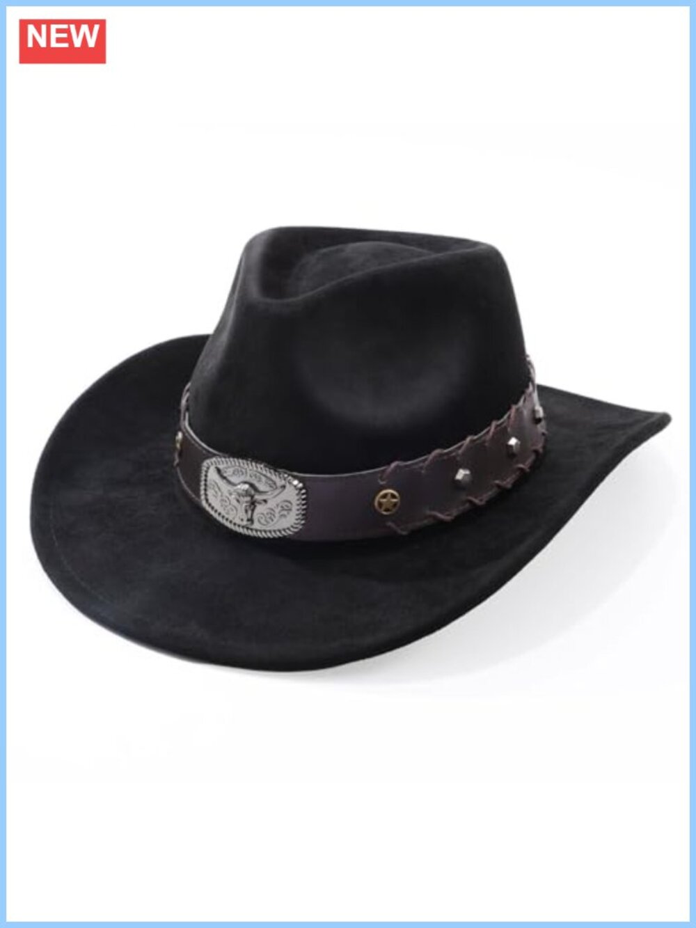 Suede Western Cowboy Hat Unisex Wide Brim Adjustable Strap